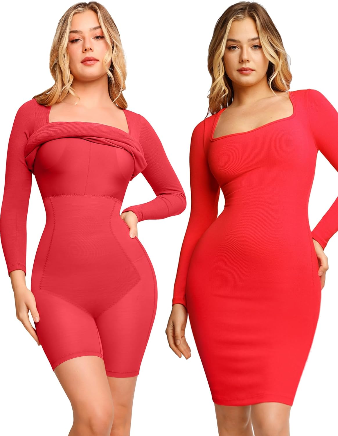 Popilush Bodycon Dresses for Wommen Built in Shapewear Long Sleeve Midi  Dress Black at  Women's Clothing store